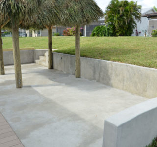 The butt-nosed Dock also known as a Concrete Patio comes in two sizes, our small Buttnose is 8 1/2’ x 15’ and the large is 8 1/2’ x 20’  with 2’ Retaining Wall. 